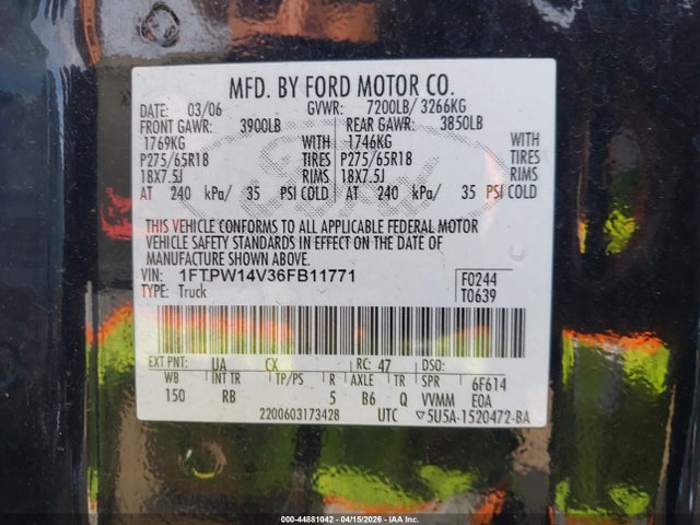 2006 FORD F-150 1FTPW14V36FB11771 Photo 8