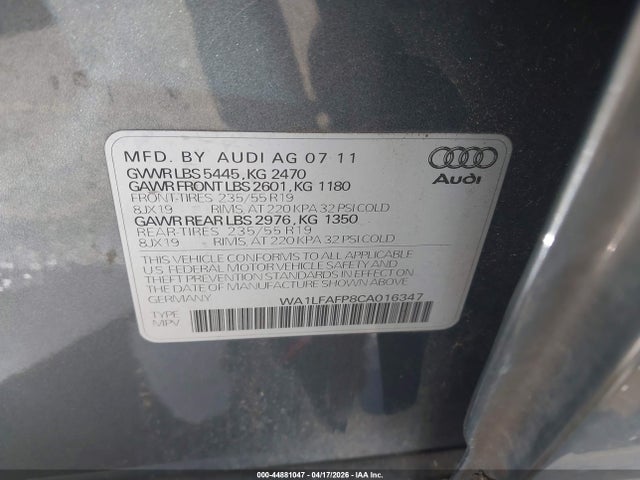 Aukcja sprzedaży 2012 Audi Q5 2.0t Premium, vin: WA1LFAFP8CA016347, numer aukcji: 44881047