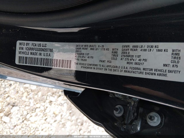 Aukcja sprzedaży 2025 Ram 1500, vin: 1C6RRFGG0SN207780, numer aukcji: 44881055