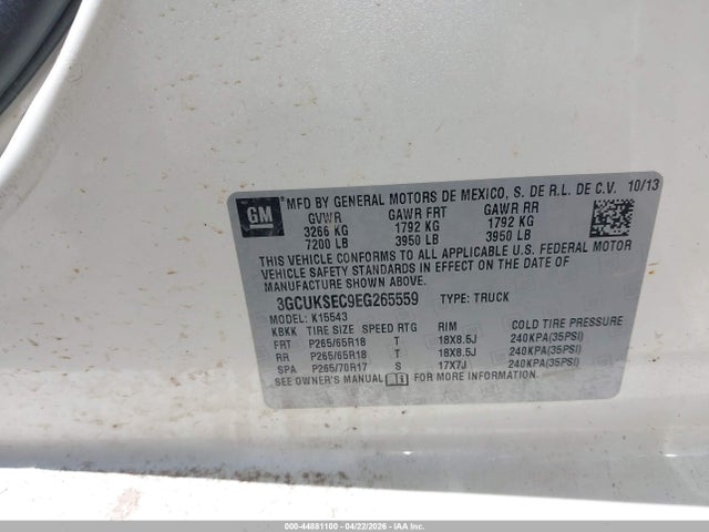 Aukcja sprzedaży 2014 Chevrolet Silverado 1500 1lz, vin: 3GCUKSEC9EG265559, numer aukcji: 44881100