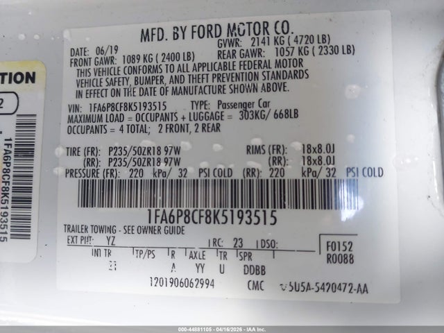 Ford MUSTANG GT 2019 1FA6P8CF8K5193515 Image 9