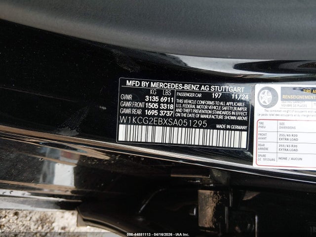 2025 Mercedes-benz Eqs 450 4matic მანქანა იყიდება აუქციონზე, vin: W1KCG2EBXSA051295, აუქციონის ნომერი: 44881113