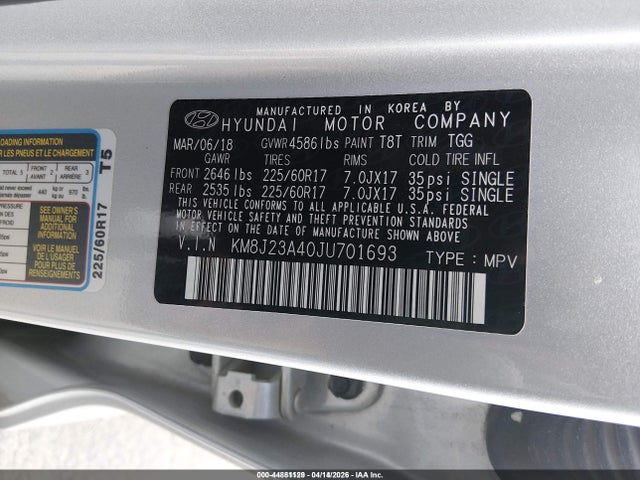 2018 HYUNDAI TUCSON KM8J23A40JU701693 Photo 8