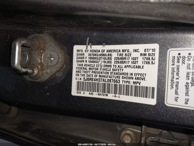 Aukcja sprzedaży 2010 Honda Cr-v Lx, vin: 5J6RE4H37AL087663, numer aukcji: 44881136