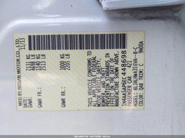 Nissan Maxima 3.5 Sv 2014 1N4AA5AP6EC448698 Image 9