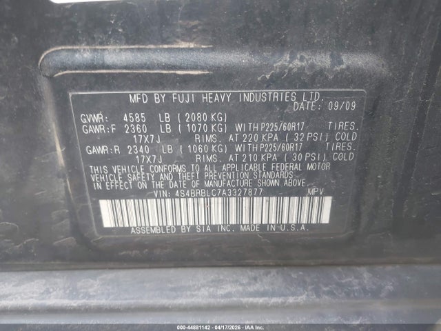Aukcja sprzedaży 2010 Subaru Outback 2.5i Limited, vin: 4S4BRBLC7A3327877, numer aukcji: 44881142