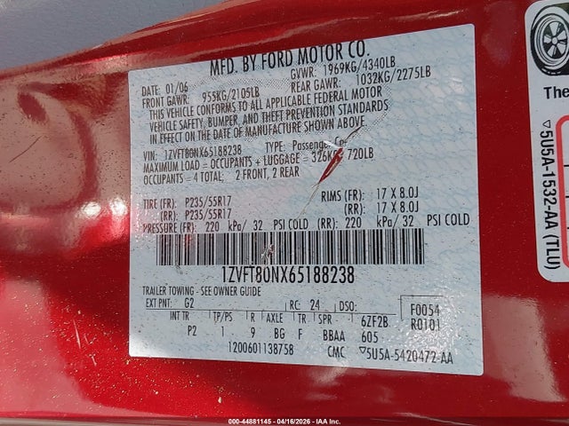 2006 FORD MUSTANG 1ZVFT80NX65188238 Photo 8