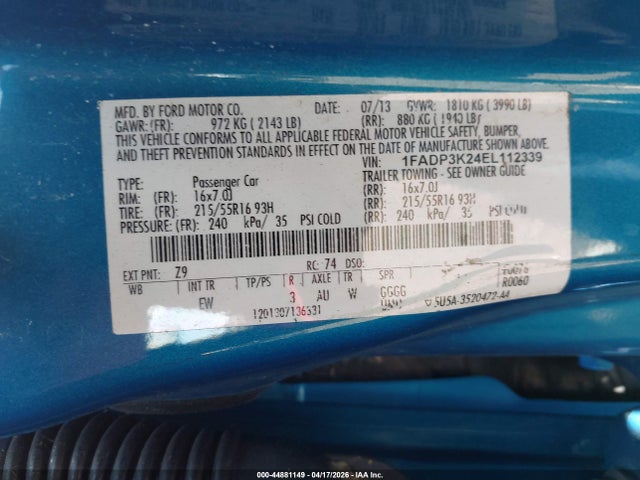 Продажа на аукционе авто 2014 Ford Focus Se, vin: 1FADP3K24EL112339, номер лота: 44881149