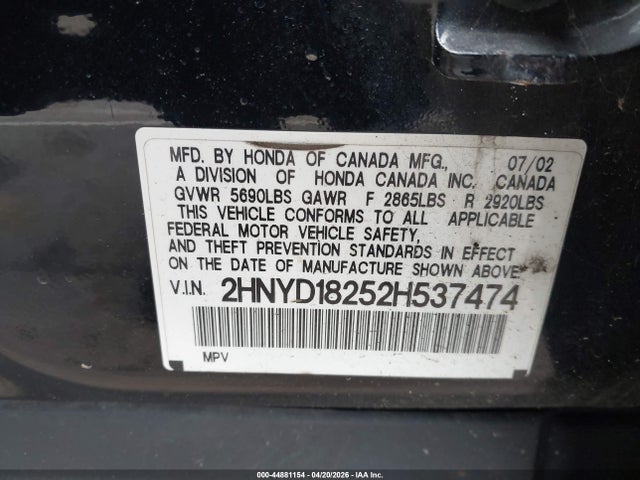 Aukcja sprzedaży 2002 Acura Mdx, vin: 2HNYD18252H537474, numer aukcji: 44881154
