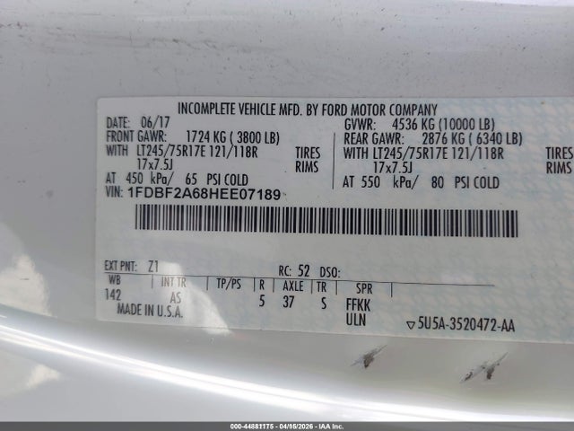 Ford F-250 Xl 2017 1FDBF2A68HEE07189 Image 9