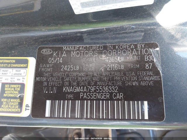 KNAGM4A79F5536332 KIA Optima Lx