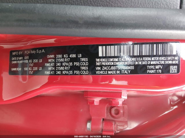 ZACCJBBT5FPB49455 Jeep Renegade Latitude