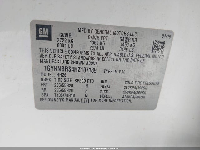 Продажа на аукционе авто 2017 Cadillac Xt5 Luxury, vin: 1GYKNBRS4HZ107189, номер лота: 44881199