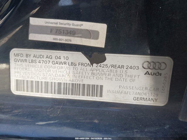 Aukcja sprzedaży 2010 Audi A4 2.0t Premium, vin: WAUAFAFL7AN061129, numer aukcji: 44881204