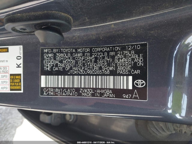 Aukcja sprzedaży 2011 Toyota Prius Five, vin: JTDKN3DU9B0265768, numer aukcji: 44881210