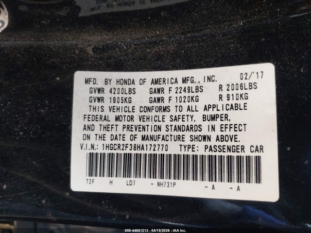 1HGCR2F38HA172770 Honda ACCORD LX