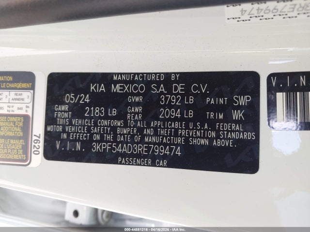 Aukcja sprzedaży 2024 Kia Forte Gt-line, vin: 3KPF54AD3RE799474, numer aukcji: 44881216
