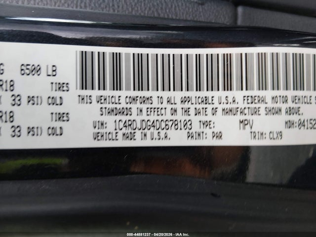 Продаж на аукціоні авто 2013 Dodge Durango Crew, vin: 1C4RDJDG4DC678103, номер лоту: 44881237