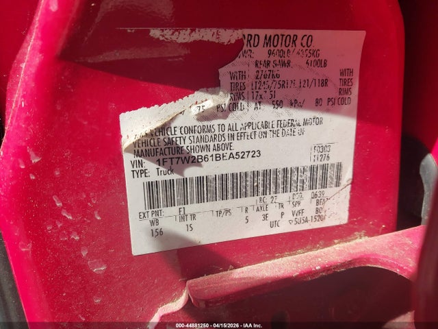 2011 Ford F-250 Xl მანქანა იყიდება აუქციონზე, vin: 1FT7W2B61BEA52723, აუქციონის ნომერი: 44881250