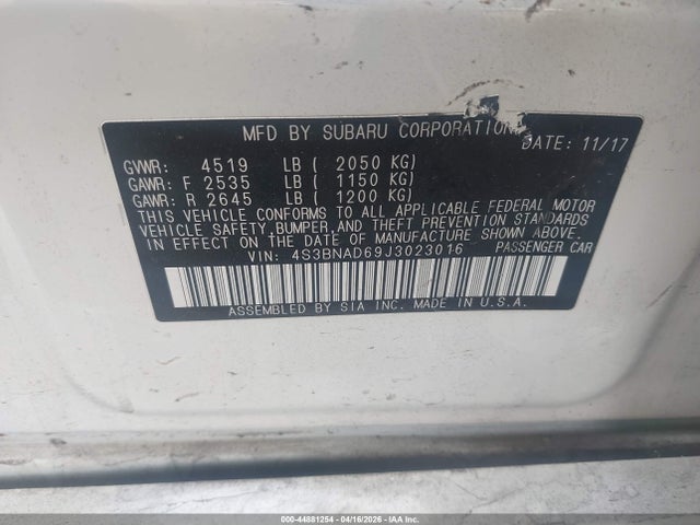 Aukcja sprzedaży 2018 Subaru Legacy 2.5i Premium, vin: 4S3BNAD69J3023016, numer aukcji: 44881254