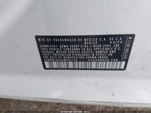 Aukcja sprzedaży 2024 Volkswagen Jetta 1.5t Sport, vin: 3VWBM7BUXRM082140, numer aukcji: 44881266