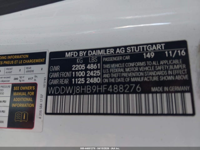 2017 Mercedes-benz Amg C 63 S მანქანა იყიდება აუქციონზე, vin: WDDWJ8HB9HF488276, აუქციონის ნომერი: 44881278