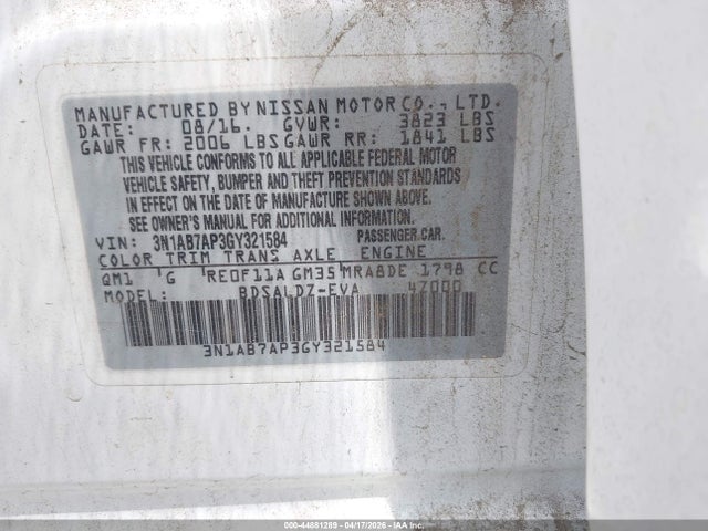 3N1AB7AP3GY321584 Nissan SENTRA SV