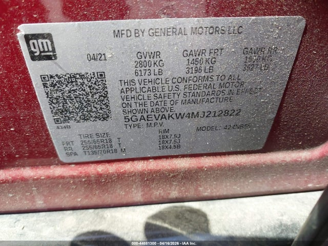Продаж на аукціоні авто 2021 Buick Enclave Awd Essence, vin: 5GAEVAKW4MJ212822, номер лоту: 44881300