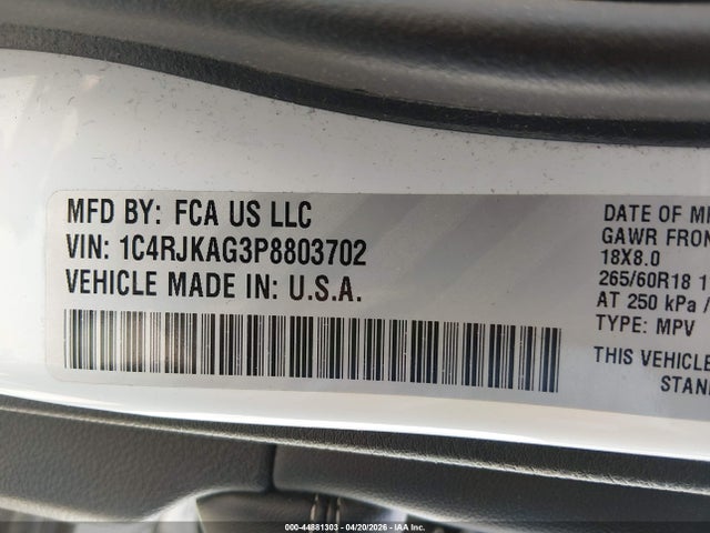 1C4RJKAG3P8803702 Jeep Grand Cherokee L Laredo 4x4