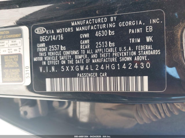 2017 Kia Optima Sx Turbo მანქანა იყიდება აუქციონზე, vin: 5XXGW4L24HG142430, აუქციონის ნომერი: 44881304