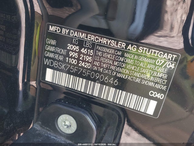 2005 MERCEDES-BENZ SL 500 WDBSK75F75F090646 Photo 8