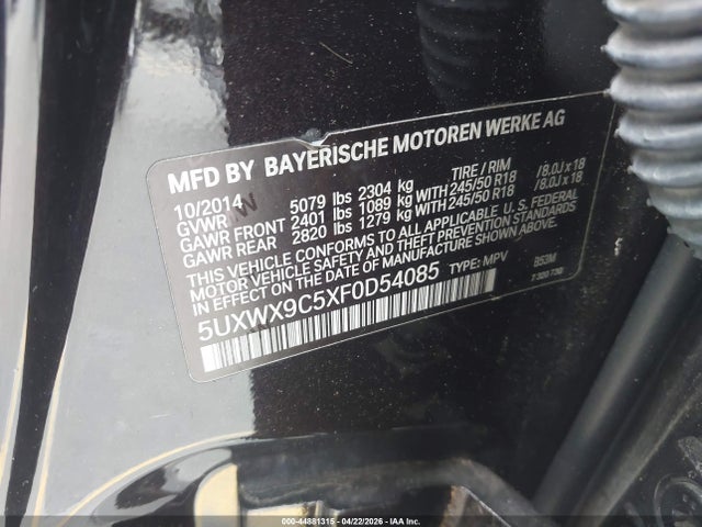 2015 Bmw X3 Xdrive28i მანქანა იყიდება აუქციონზე, vin: 5UXWX9C5XF0D54085, აუქციონის ნომერი: 44881315
