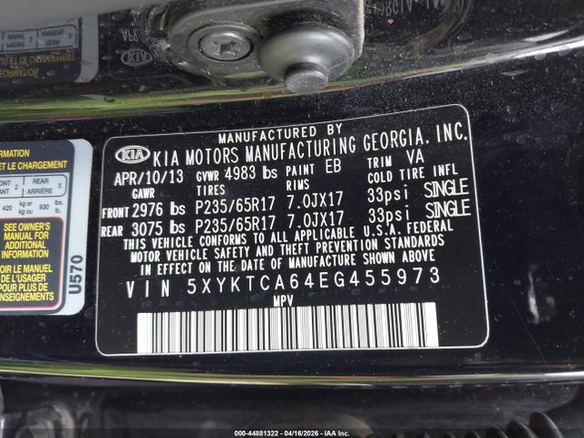 5XYKTCA64EG455973 KIA SORENTO LX