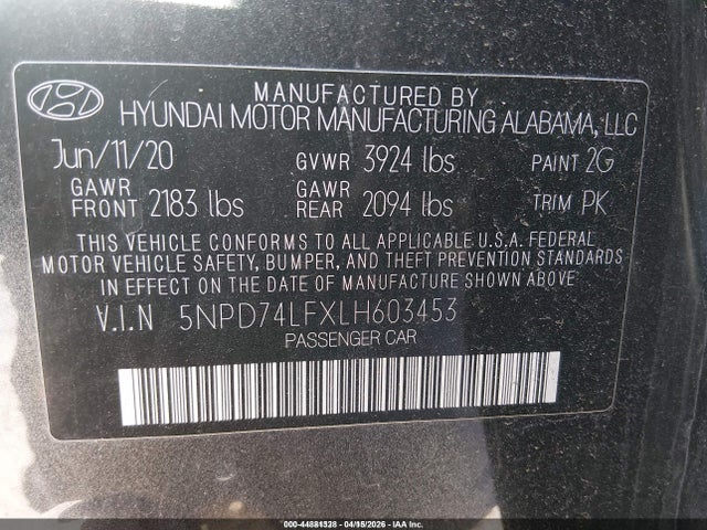 2020 HYUNDAI ELANTRA 5NPD74LFXLH603453 Photo 8