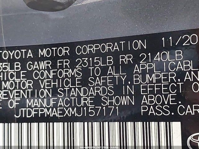 Aukcja sprzedaży 2021 Toyota Corolla Xle, vin: JTDFPMAEXMJ157171, numer aukcji: 44881329