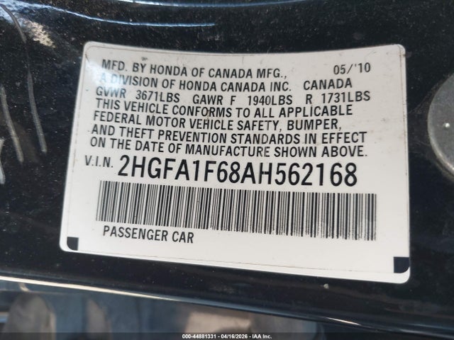 Продаж на аукціоні авто 2010 Honda Civic Lx-s, vin: 2HGFA1F68AH562168, номер лоту: 44881331