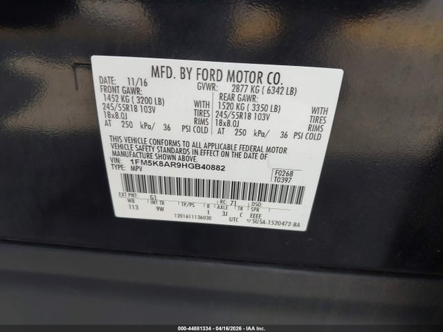 1FM5K8AR9HGB40882 Ford Utility Police Interceptor