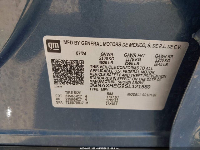 2025 Chevrolet Equinox Fwd Lt მანქანა იყიდება აუქციონზე, vin: 3GNAXHEG9SL121580, აუქციონის ნომერი: 44881337