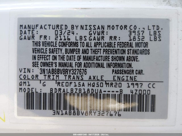 Aukcja sprzedaży 2024 Nissan Sentra S Xtronic Cvt, vin: 3N1AB8BV8RY327676, numer aukcji: 44881340