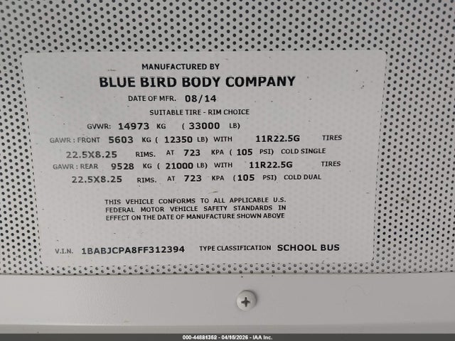1BABJCPA8FF312394 Blue Bird School Bus / Transit Bus