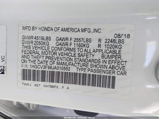2018 HONDA ACCORD HYBRID 1HGCV3F96JA010552 Photo 8