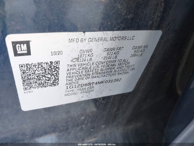Aukcja sprzedaży 2021 Chevrolet Malibu Fwd Lt, vin: 1G1ZD5ST4MF031392, numer aukcji: 44881370