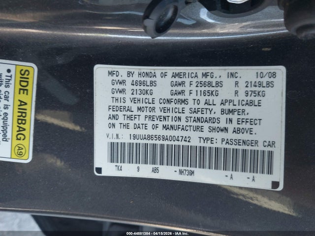 2009 ACURA TL 19UUA86569A004742 Photo 8