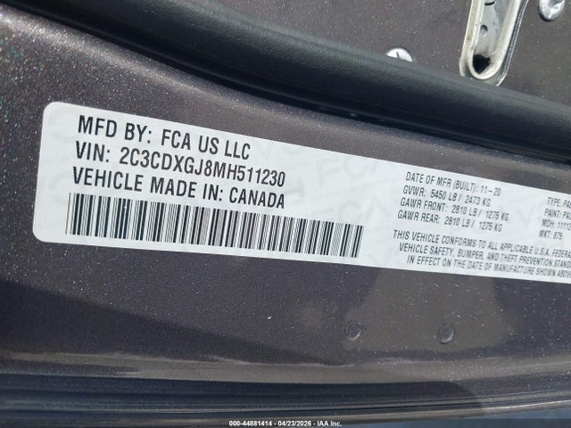 2C3CDXGJ8MH511230 Dodge Charger Scat Pack Rwd