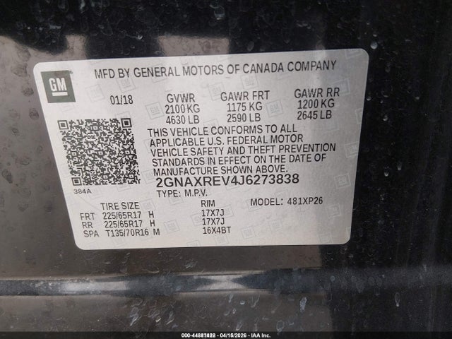 2018 CHEVROLET EQUINOX 2GNAXREV4J6273838 Photo 8