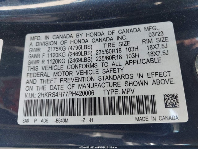 2HKRS4H77PH420006 Honda Cr-v Ex-l Awd