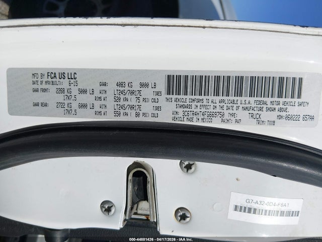 2015 Ram 2500 Tradesman მანქანა იყიდება აუქციონზე, vin: 3C6TR4HT4FG669750, აუქციონის ნომერი: 44881426
