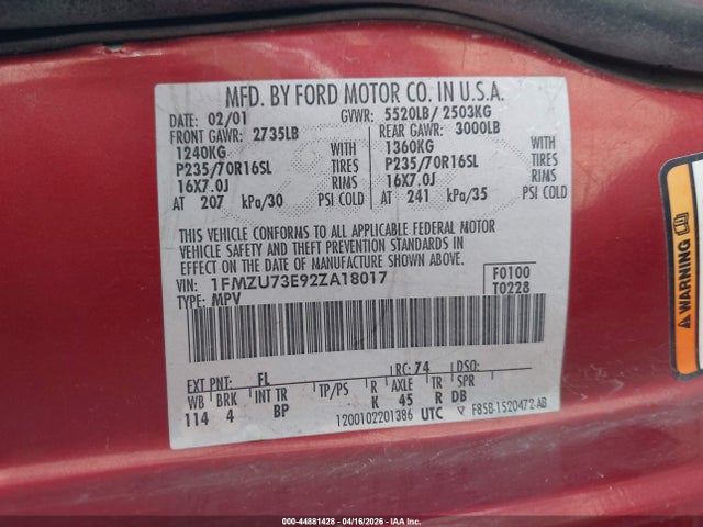 Продажа на аукционе авто 2002 Ford Explorer Xlt, vin: 1FMZU73E92ZA18017, номер лота: 44881428