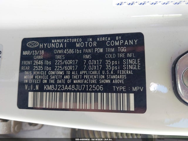 2018 HYUNDAI TUCSON KM8J23A48JU712506 Photo 8