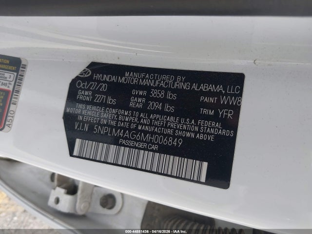 5NPLM4AG6MH006849 Hyundai ELANTRA SEL